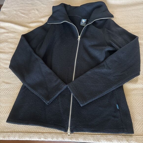 Kuhl Sweater Womens Size Large Black Merino Wool Full Zip Outdoor Camp Hike - Picture 2 of 9